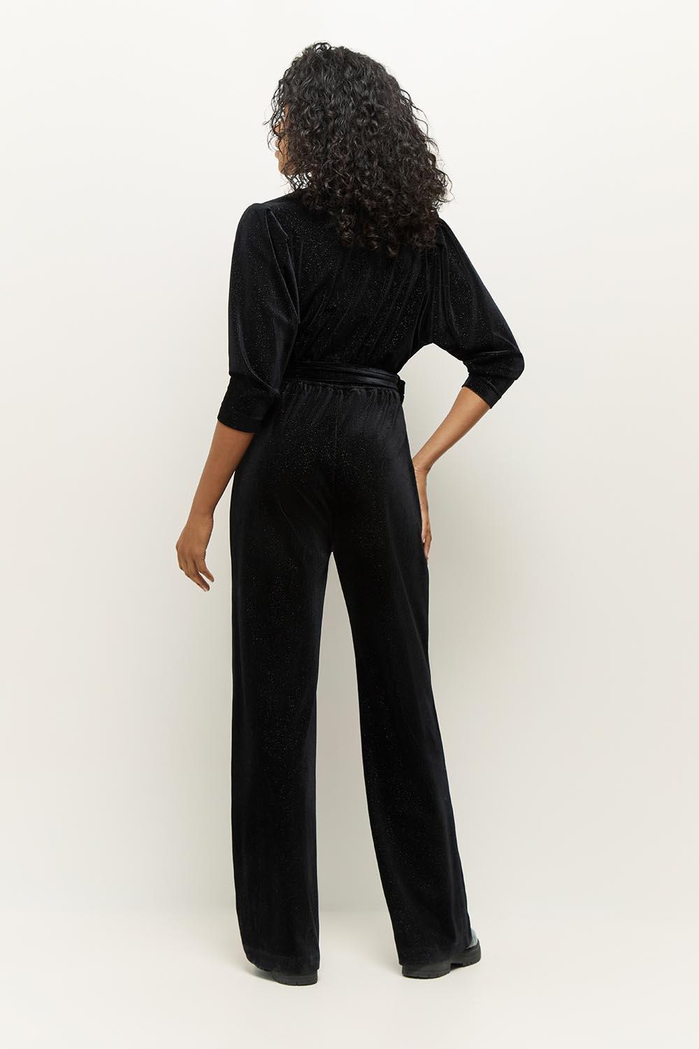 ROSE - Combinaison-pantalon noire en velours pailleté