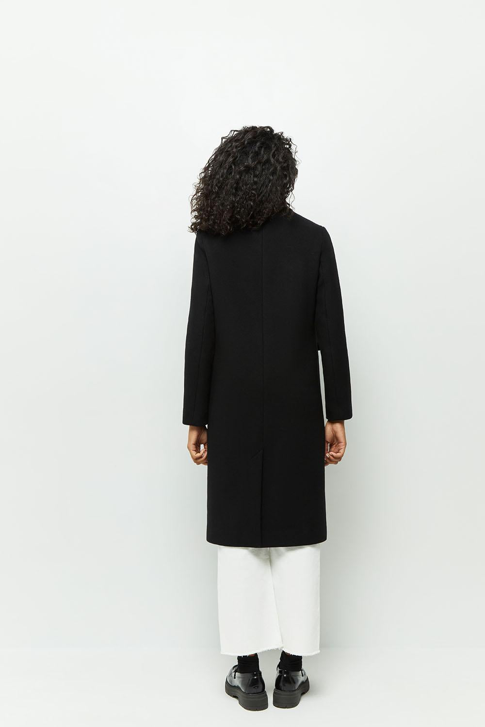 DUSTIN - Manteau noir avec bord-côte au col