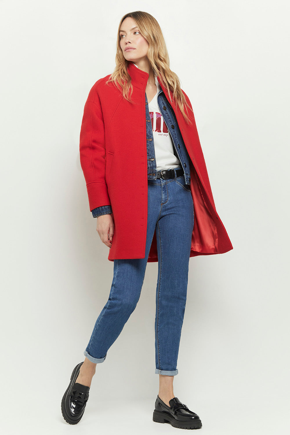 DALHIA - Manteau rouge en laine majoritaire