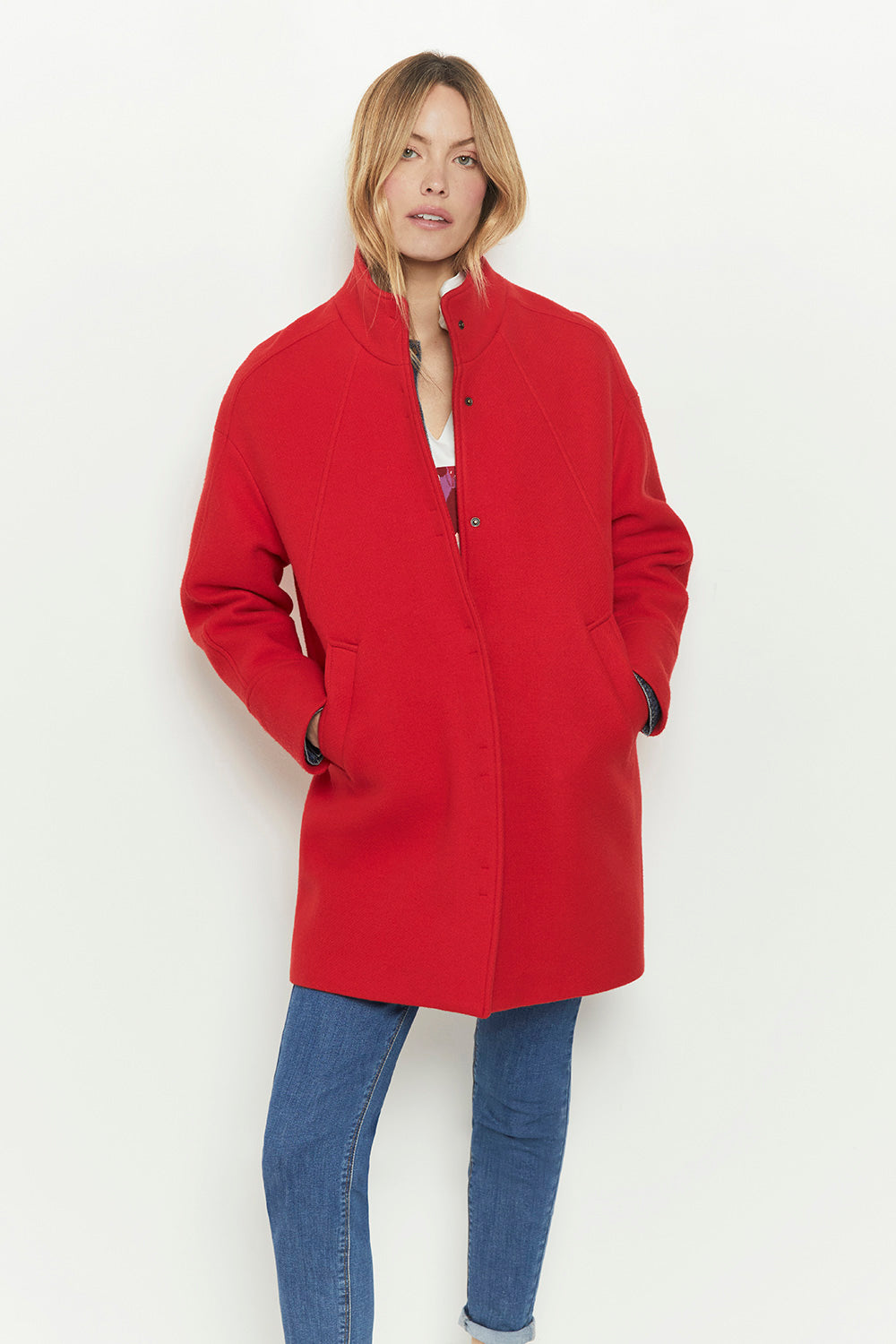 DALHIA - Manteau rouge en laine majoritaire