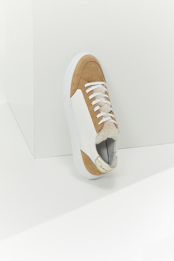 O.VERO - Sneakers basses blanches en cuir avec languette fourrée