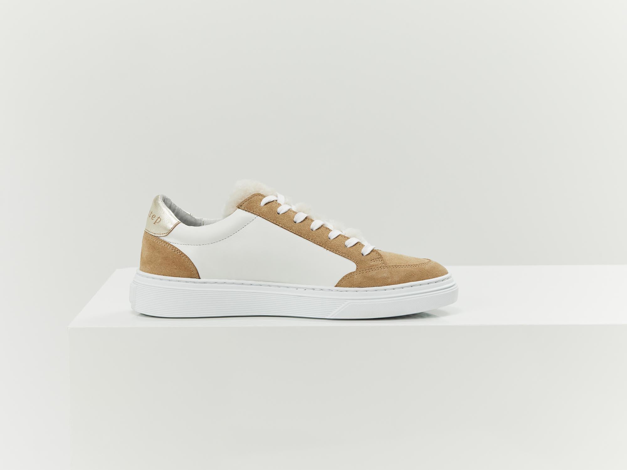 O.VERO - Sneakers basses blanches en cuir avec languette fourrée