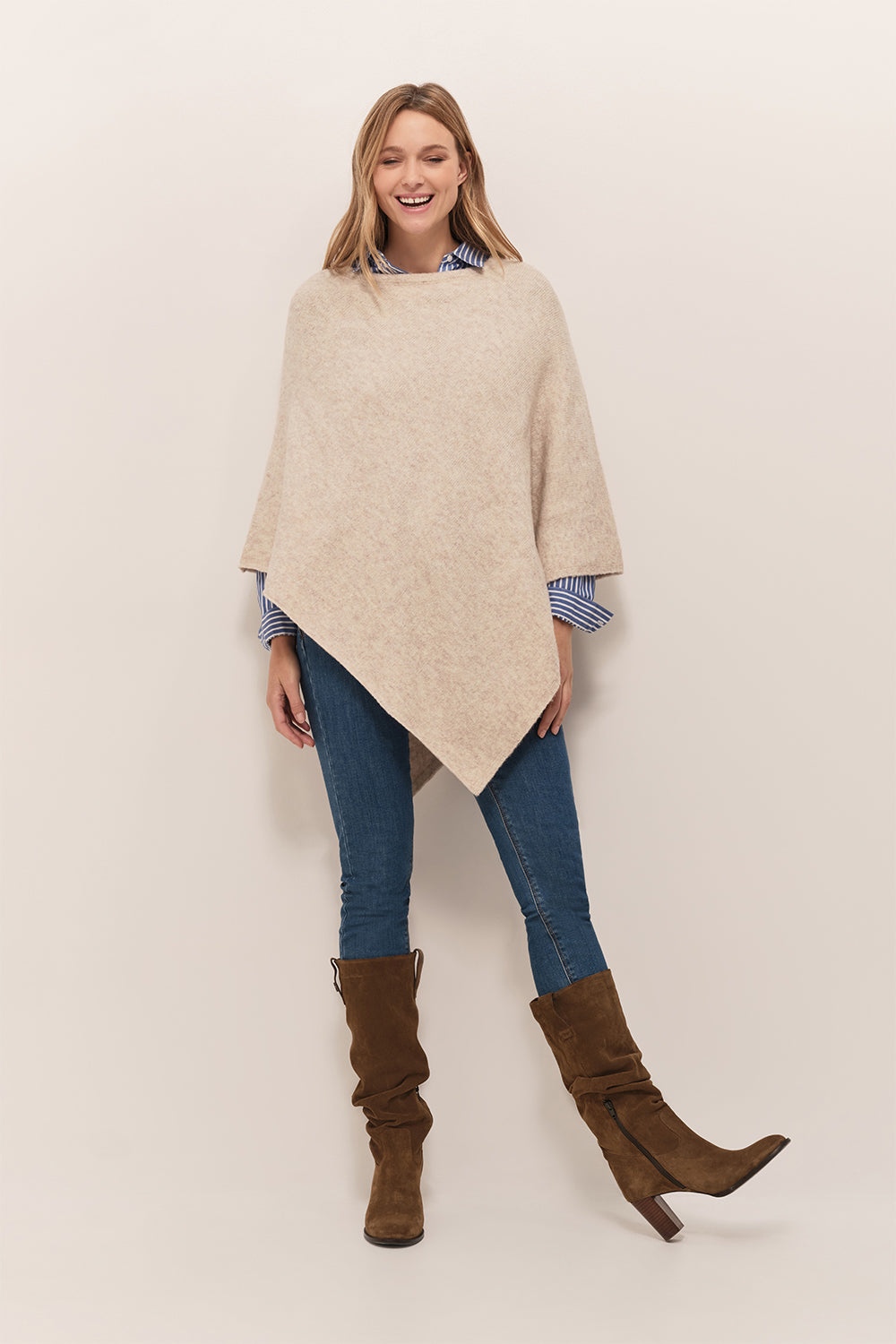 ALAMO - Poncho ivoire en tricot