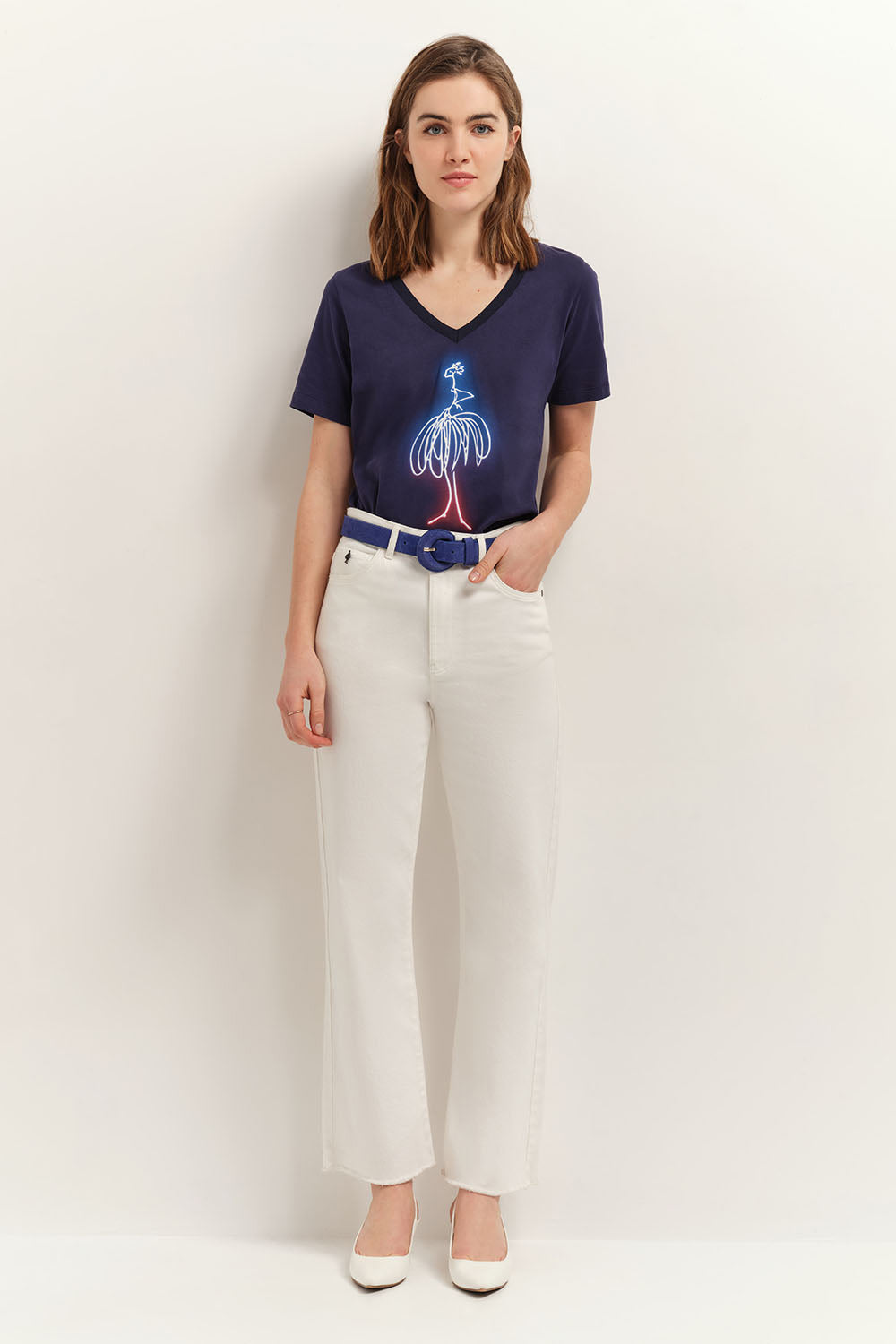 MADIAN - T-shirt estate blue coton bio visuel danseuse futuriste