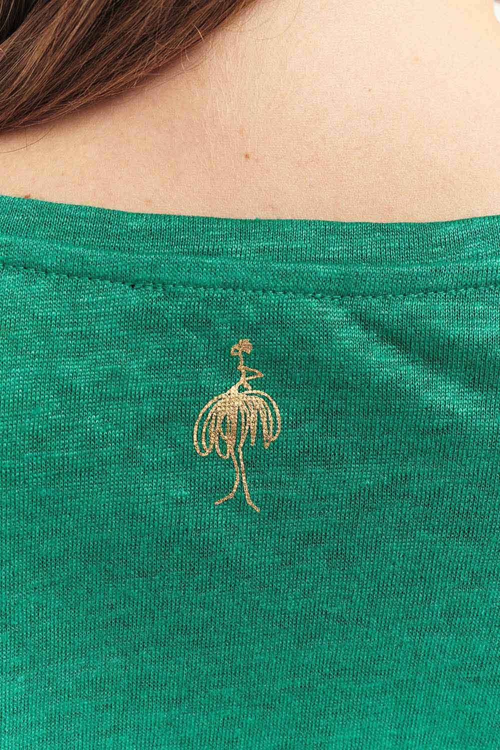 MAGIC - T-shirt green grass maille lin pailletée
