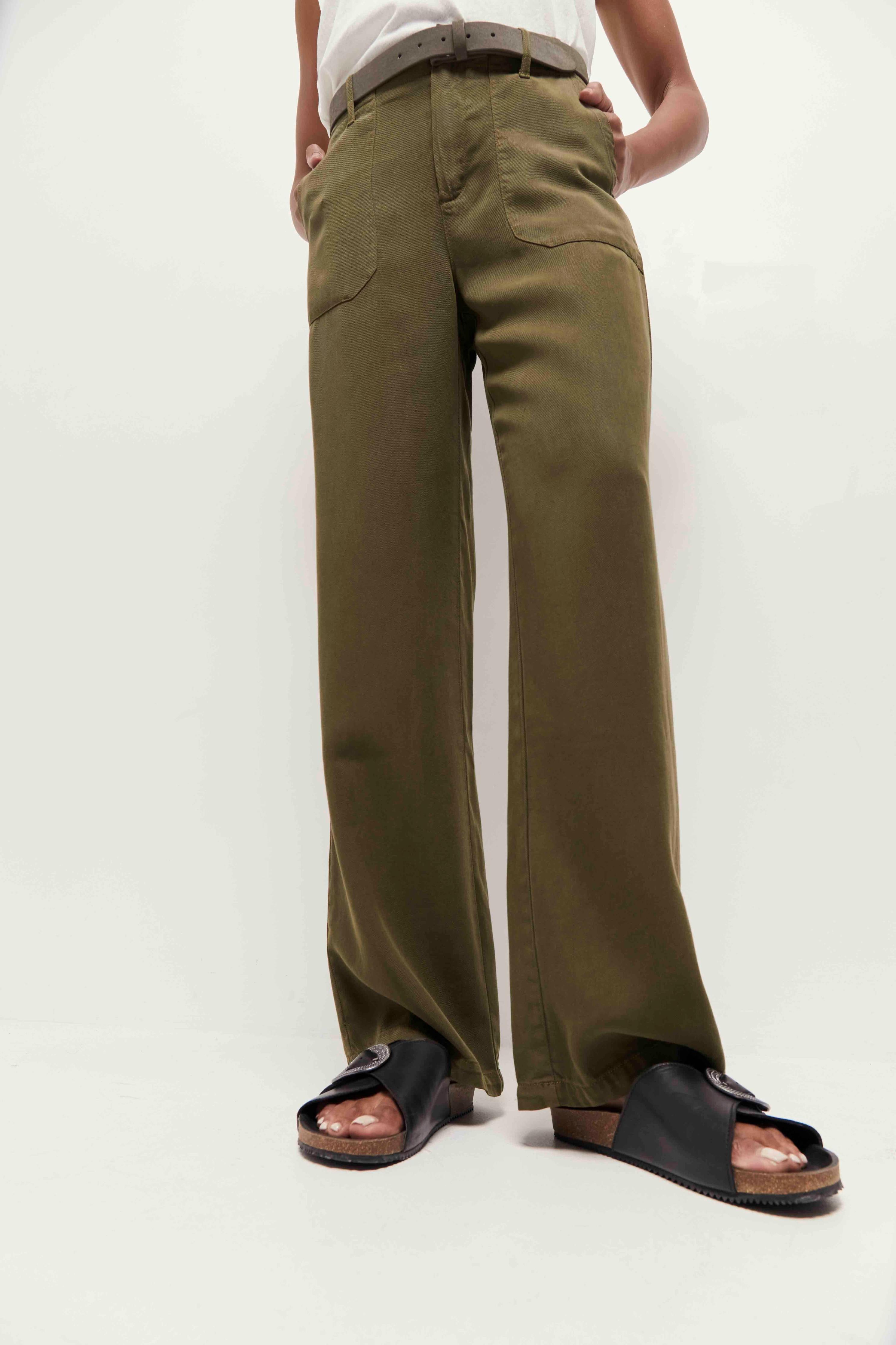 PANDORA - Pantalon large kaki en  Lyocell®