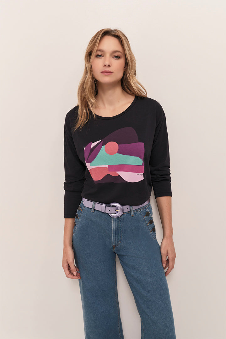 MEZZO - T-shirt marine visuel paysage abstrait