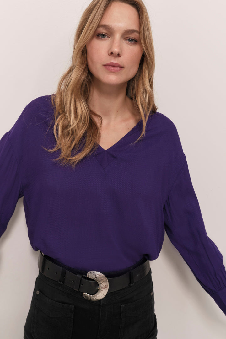 CERES - Blouse purple jacquard fantaisie