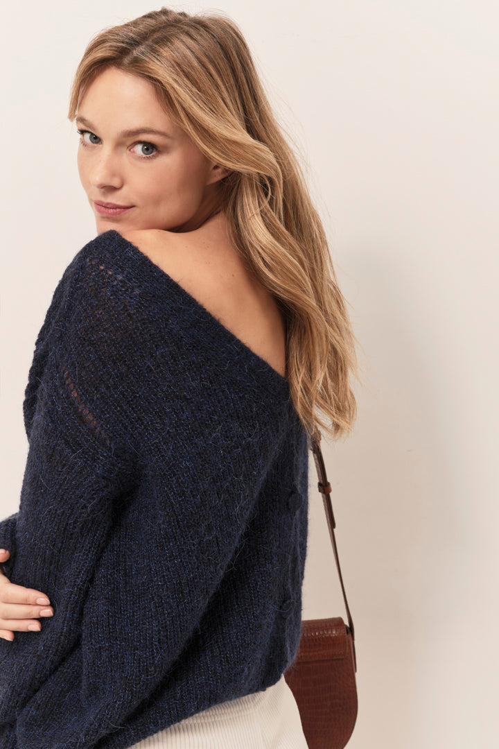 THILO  - Cardigan marine tricot fantaisie