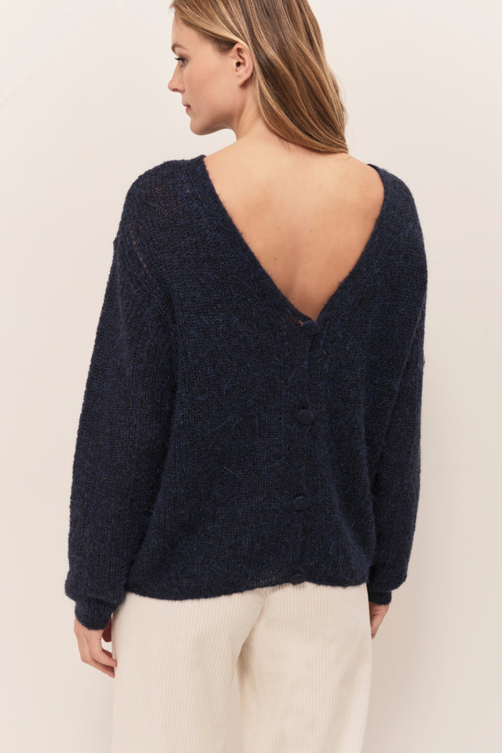 THILO  - Cardigan marine tricot fantaisie