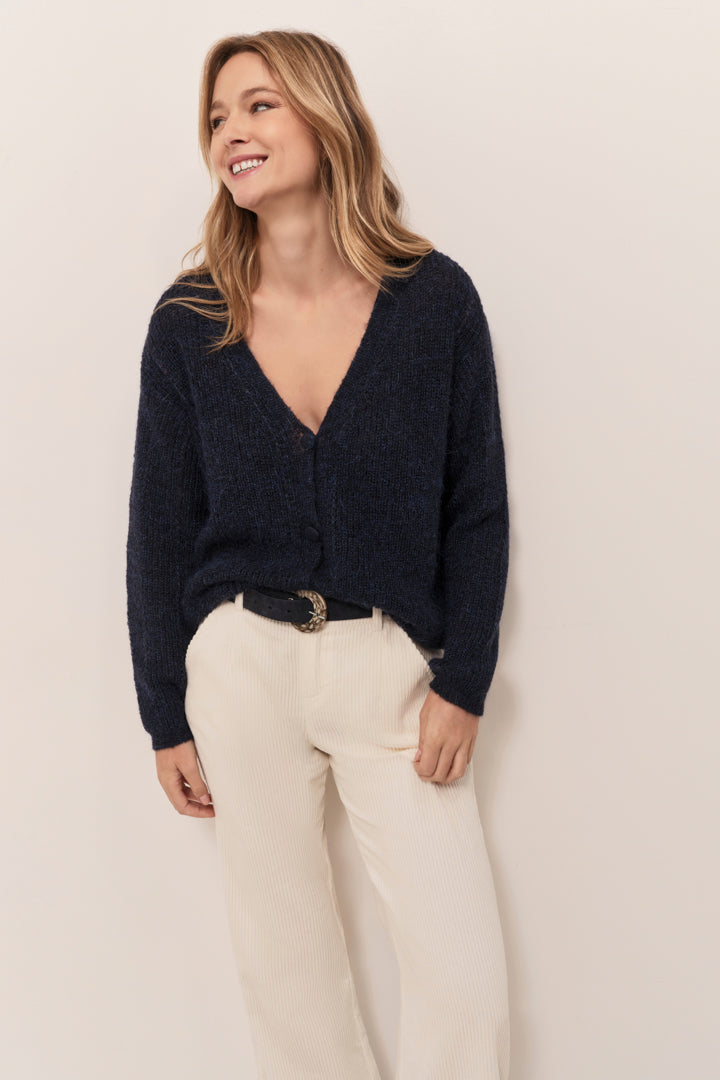 THILO  - Cardigan marine tricot fantaisie