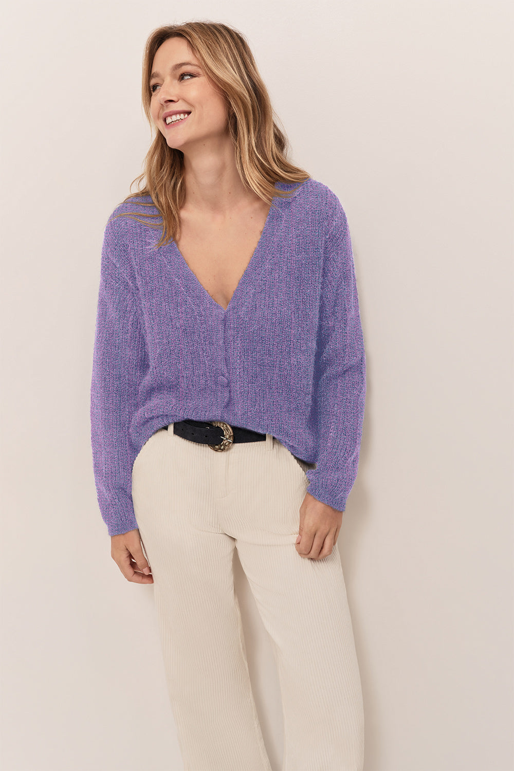 THILO  - Cardigan améthyste tricot fantaisie