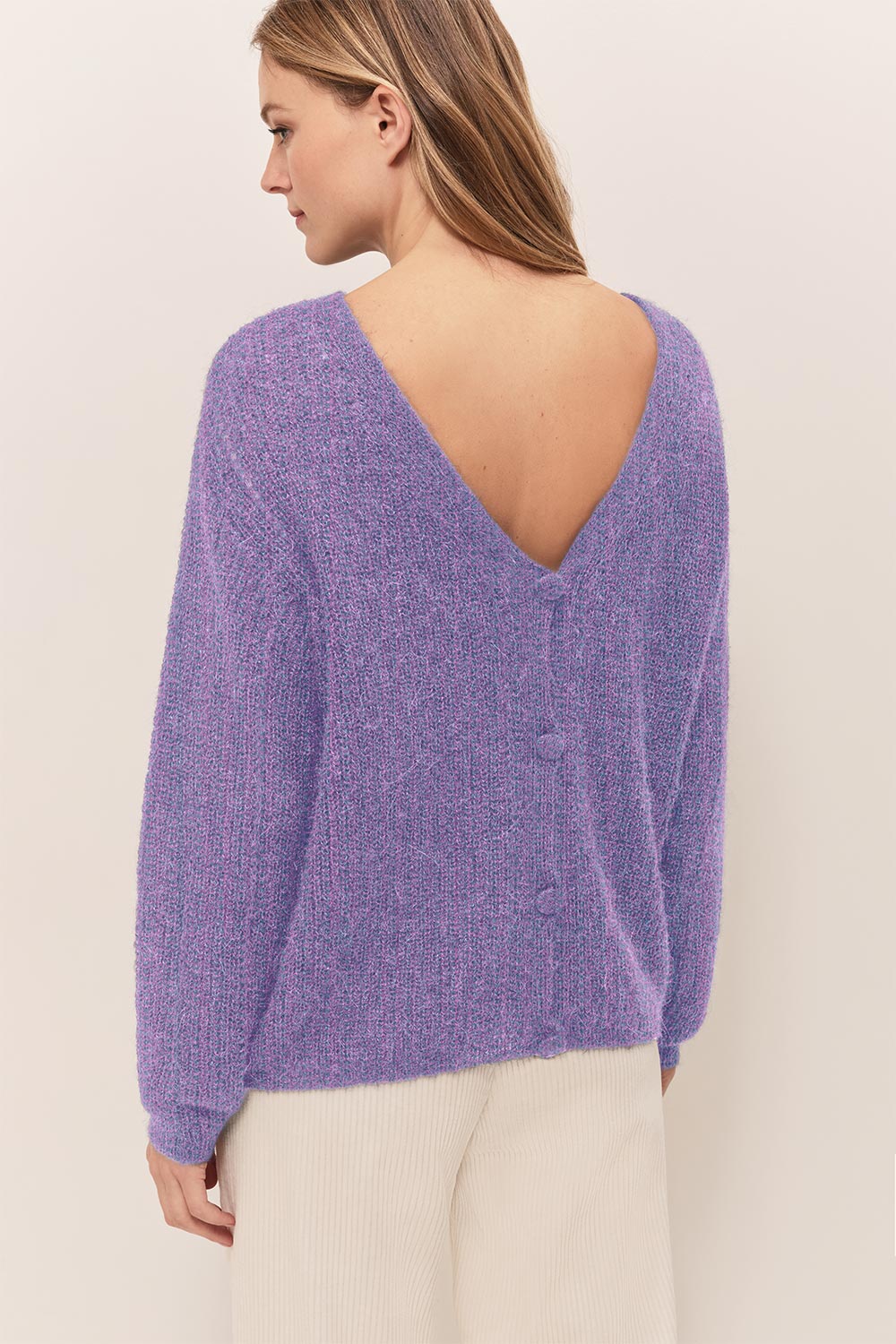 THILO  - Cardigan améthyste tricot fantaisie