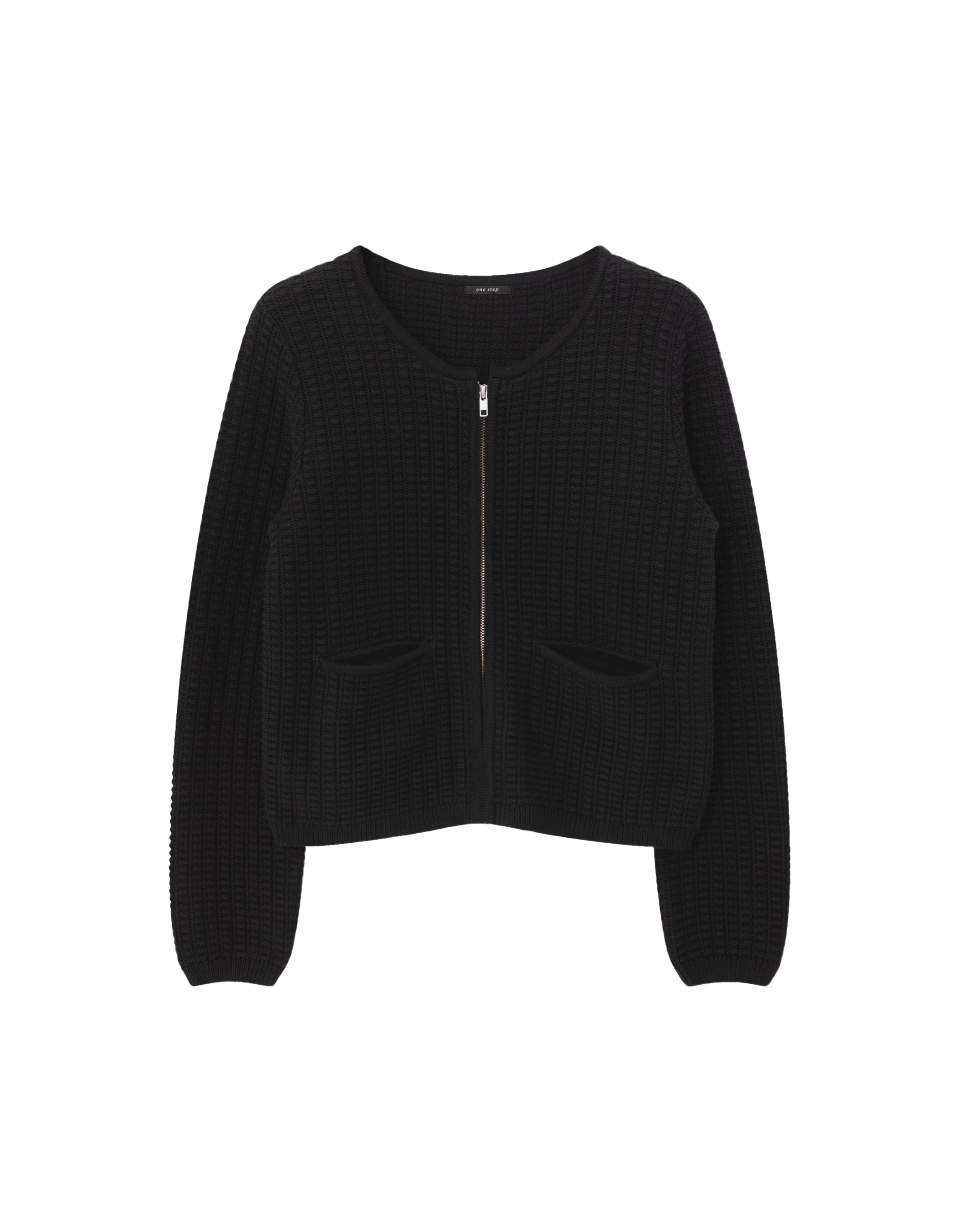 TINOS  - Cardigan zippé noir tricot fantaisie