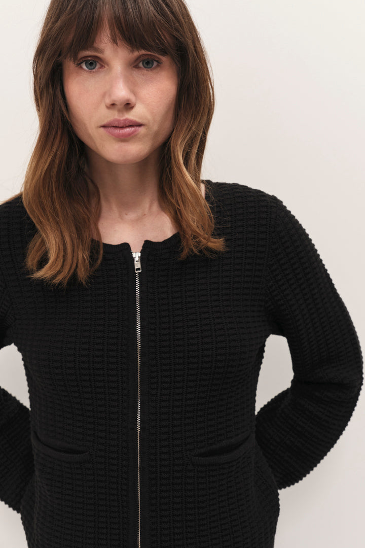 TINOS  - Cardigan zippé noir tricot fantaisie