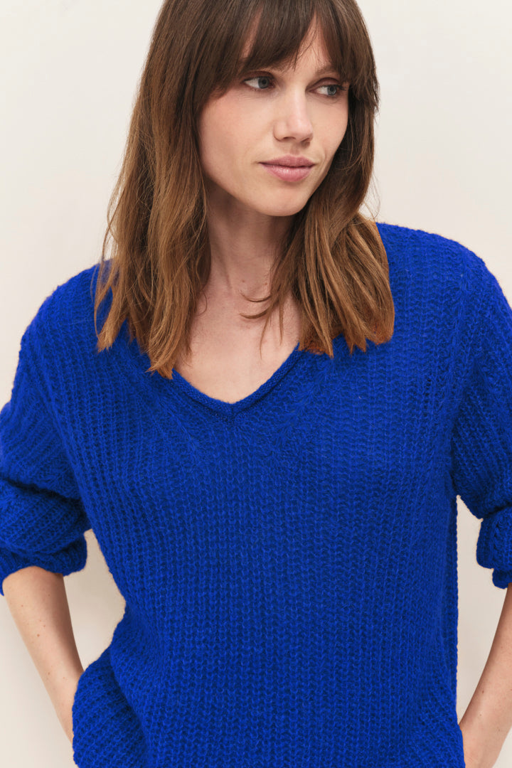 TING - Pull saphir blue tricot fantaisie détails lurex