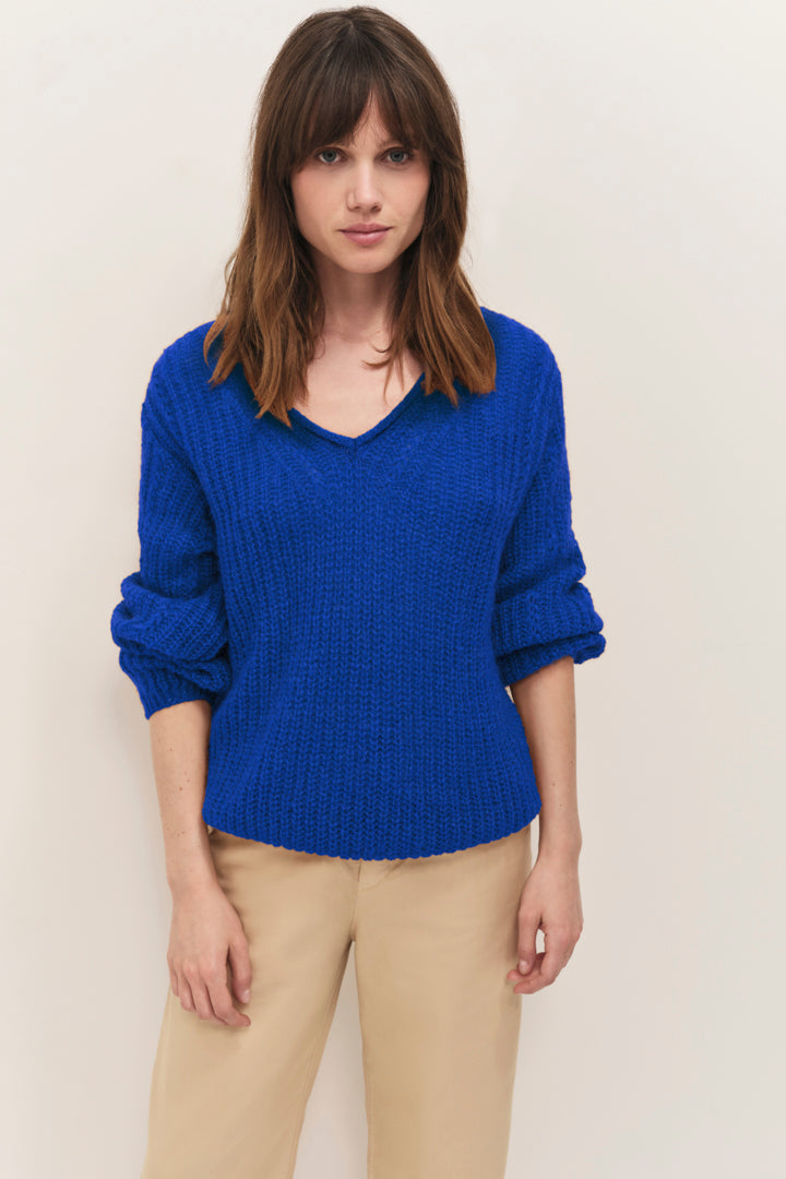 TING - Pull saphir blue tricot fantaisie détails lurex