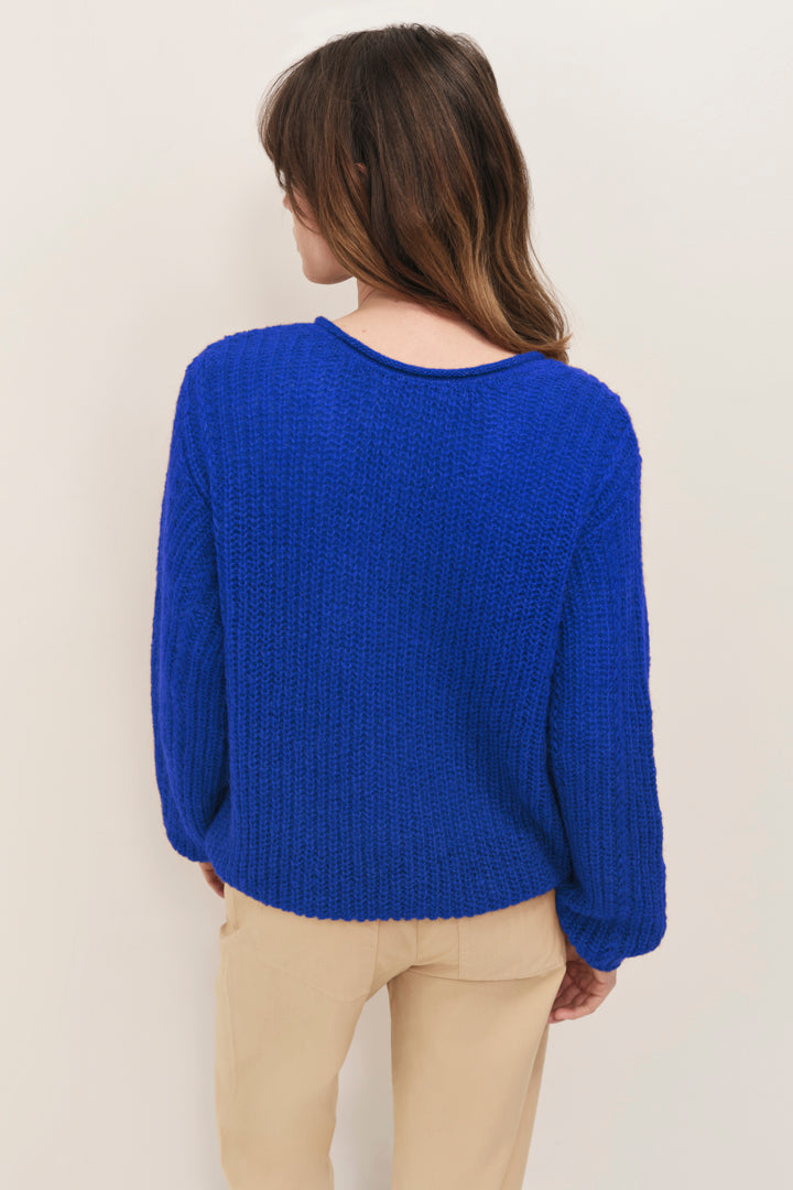 TING - Pull saphir blue tricot fantaisie détails lurex