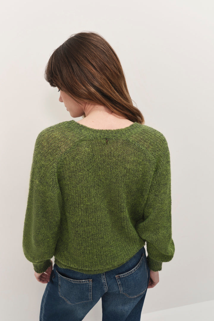 TASHA - Pull olive tricot fantaisie