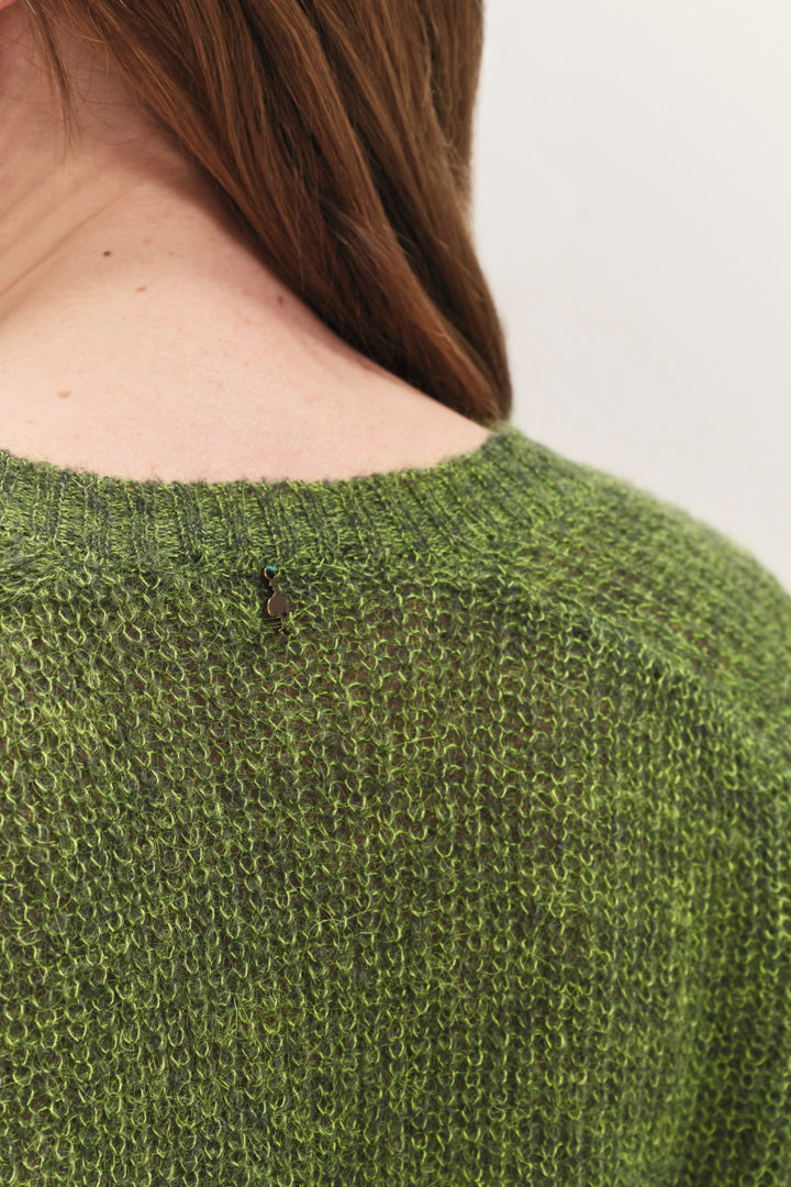 TASHA - Pull olive tricot fantaisie