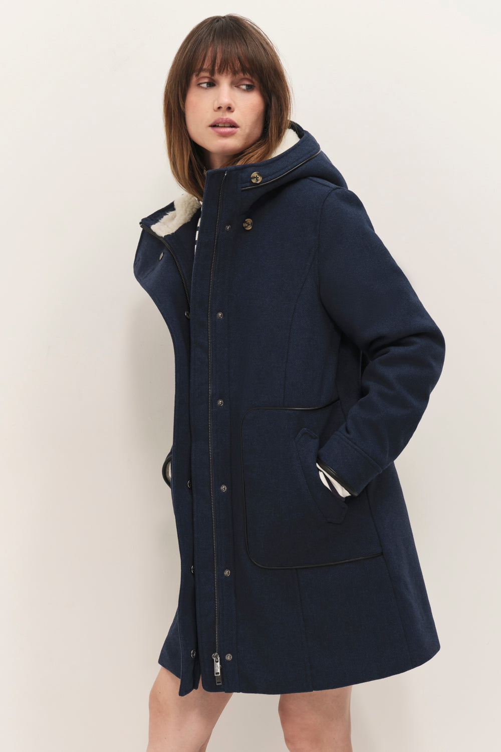 DENVER - Manteau esprit duffle coat marine avec col fourré