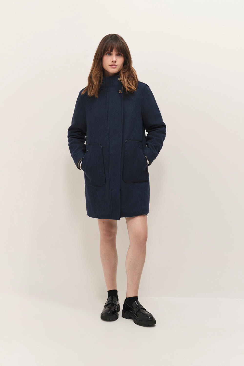 DENVER - Manteau esprit duffle coat marine avec col fourré