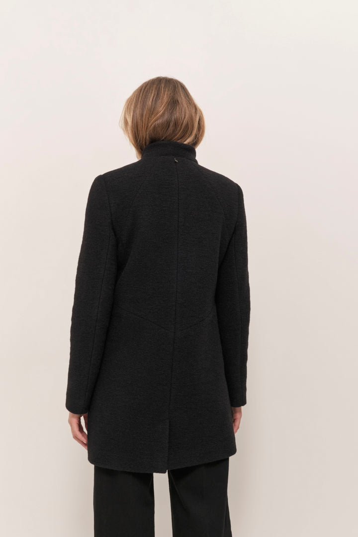 DOFFEN - Manteau droit noir en laine bouillie