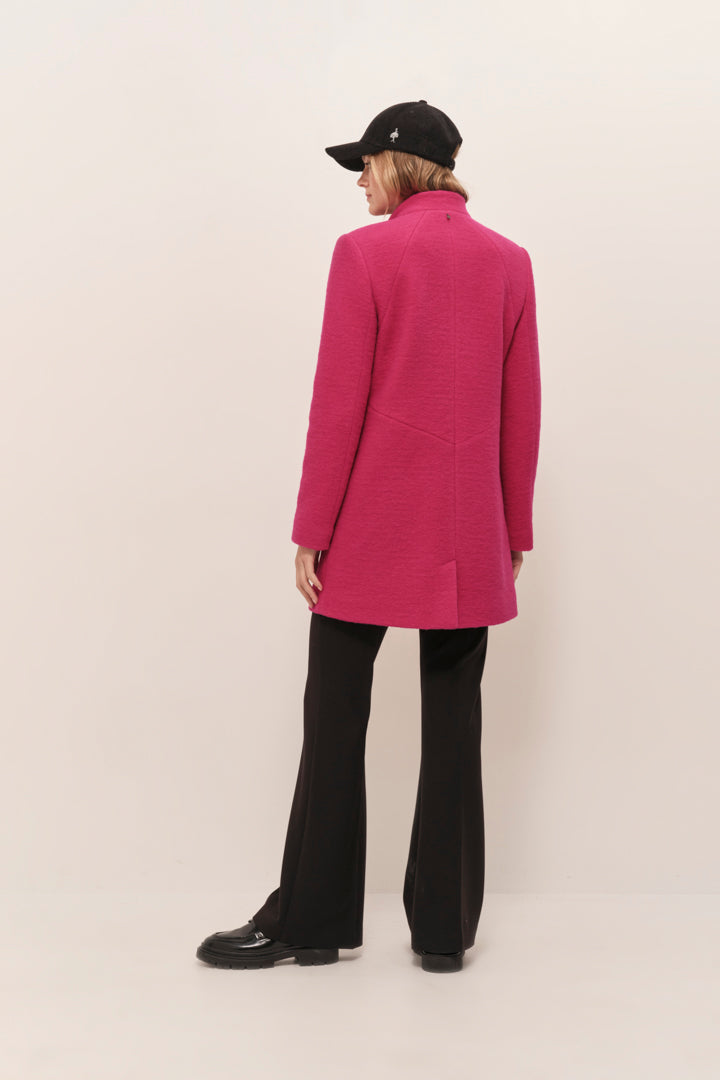 DOFFEN - Manteau droit fuchsia en laine bouillie