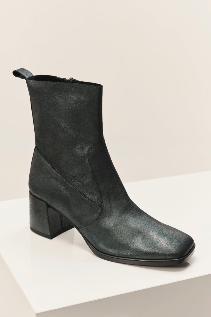 O.HELEN - Boots à talon sycamore en cuir velours irisé