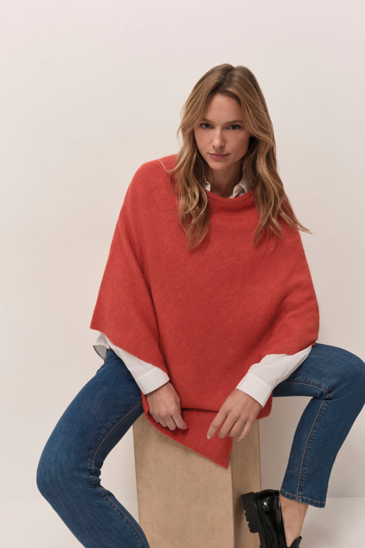 ALAMO - Poncho tangerine en tricot