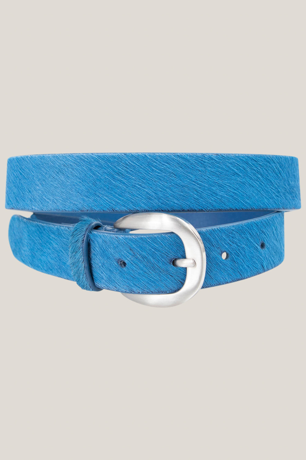 ARTIC - Ceinture saphir bleu en cuir façon poulain