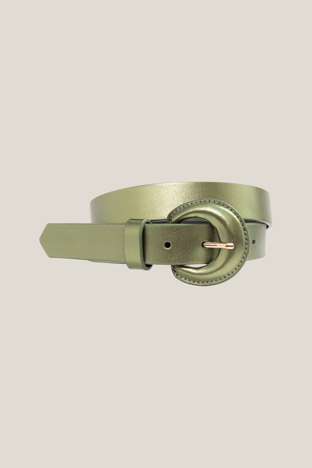 ANDREW - Ceinture vétiver en cuir métallisé