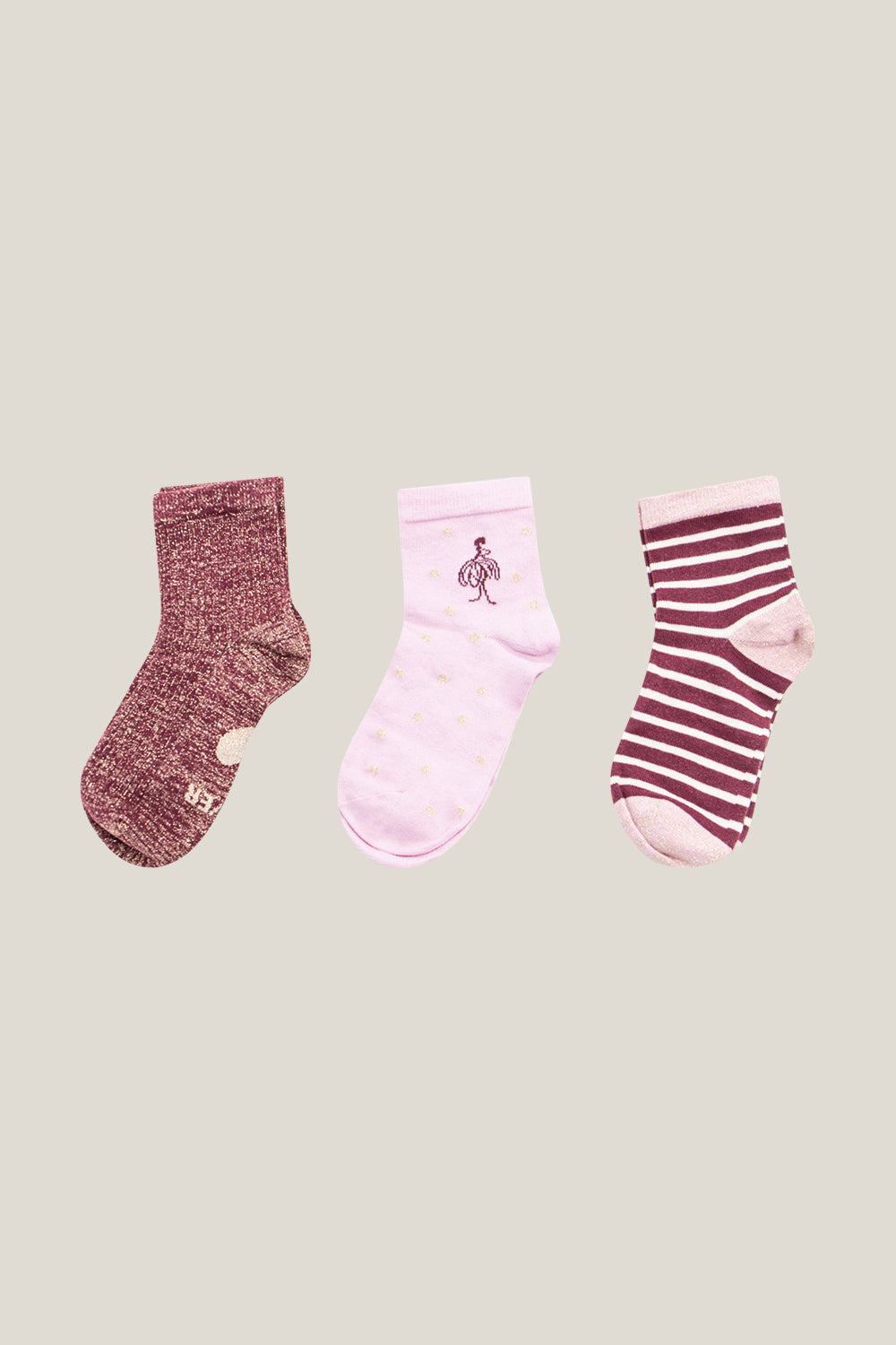 ADDICT - Chaussettes aubergine, rose et dorées