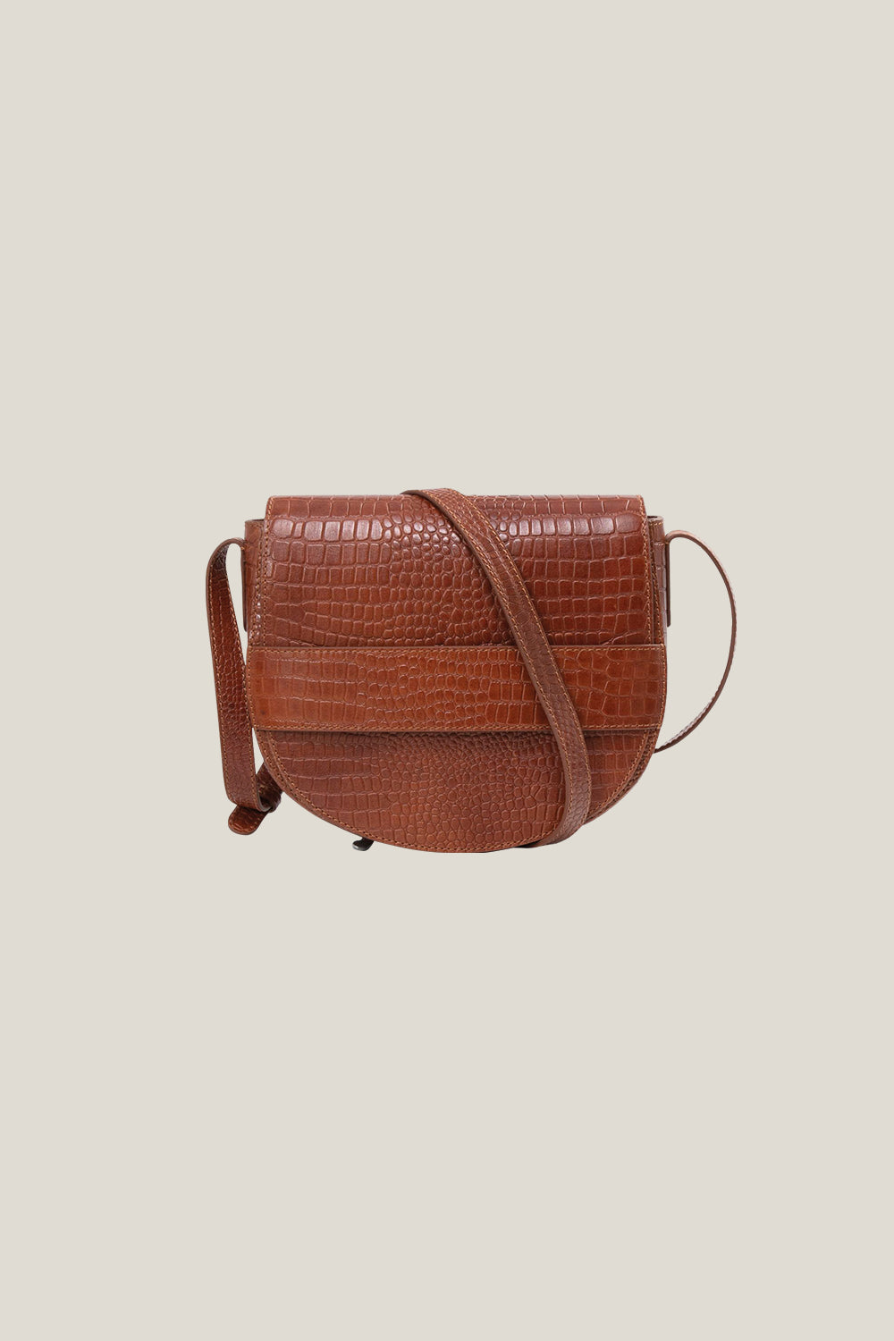 ALIBY - Sac besace toffee en cuir embossé effet croco - petit modèle