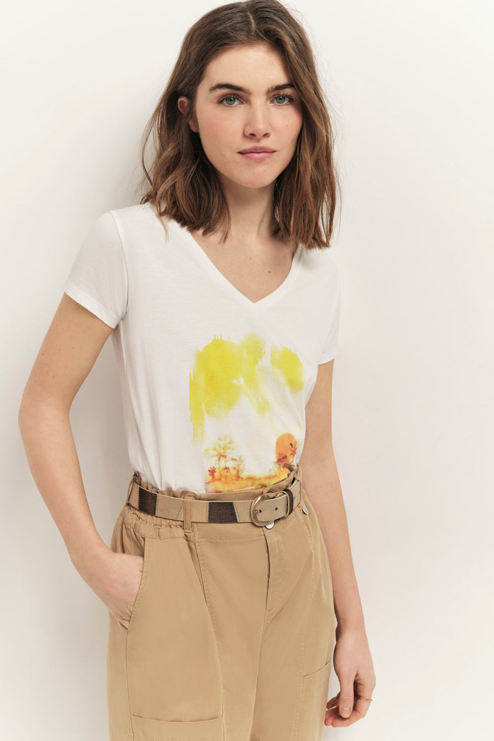 MIRA - T-shirt écru coton bio sérigraphie palmiers