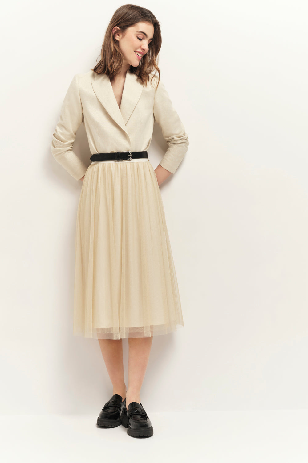 VIAN - Veste de costume courte beige doré