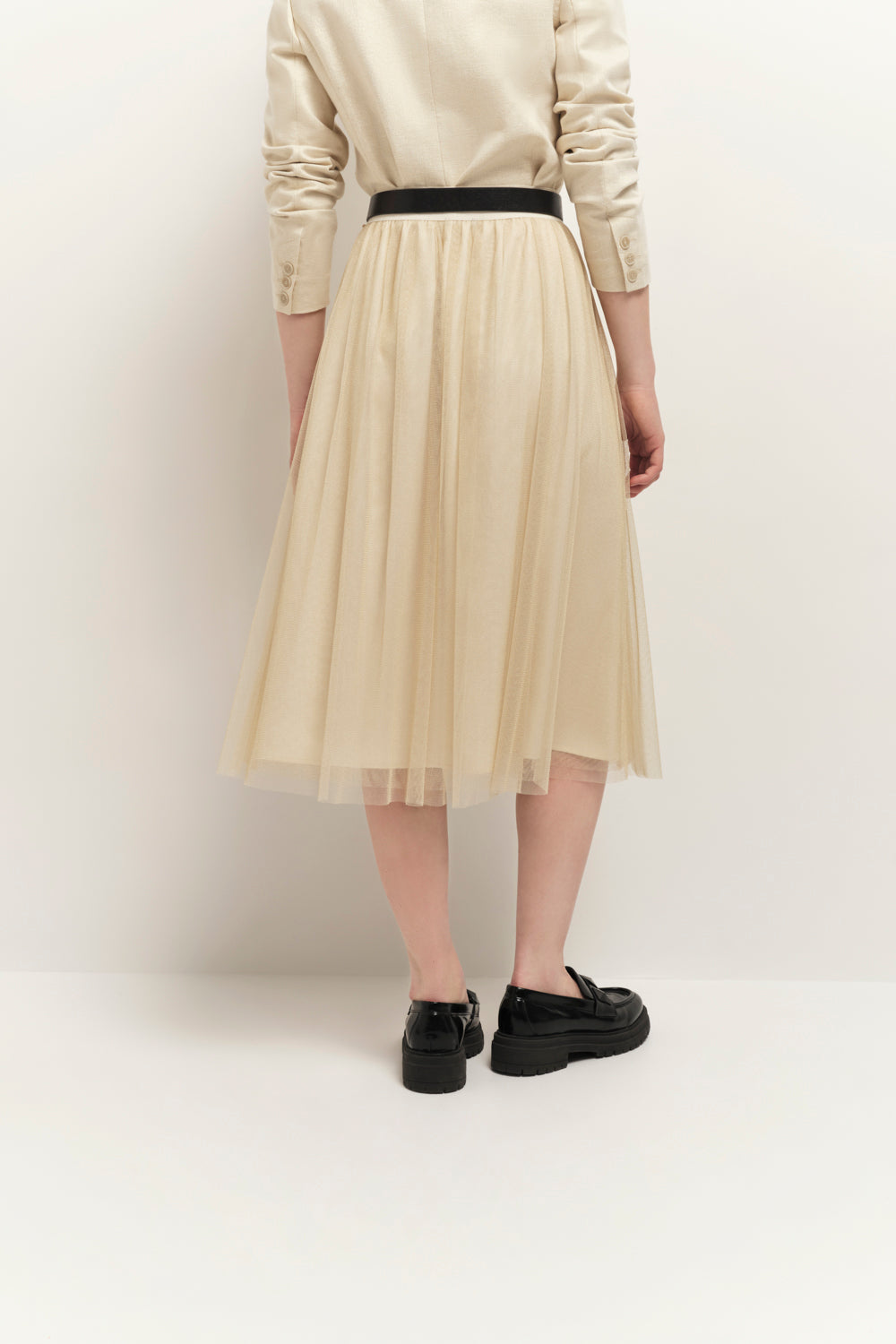 JOSEPHA - Jupe longue coloris champagne en tulle pailleté