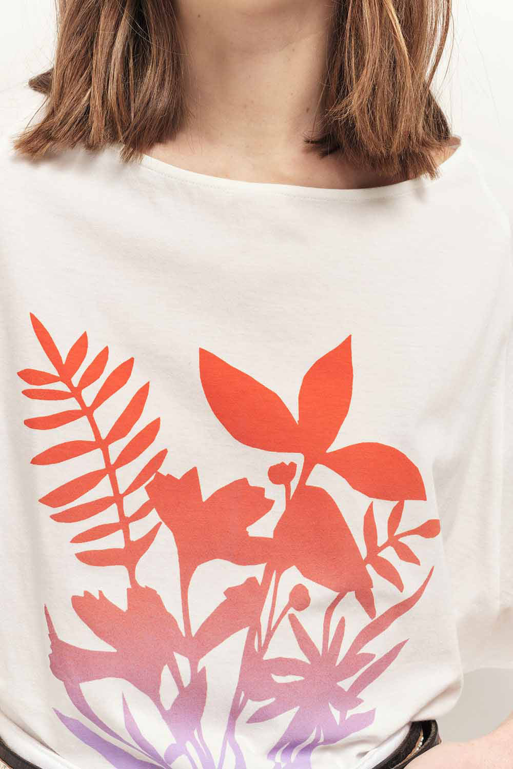 MARCO - T-shirt écru coton bio visuel feuillages effet deep dye