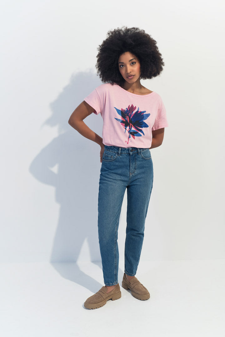 MAURO - T-shirt rose visuel fleur arty