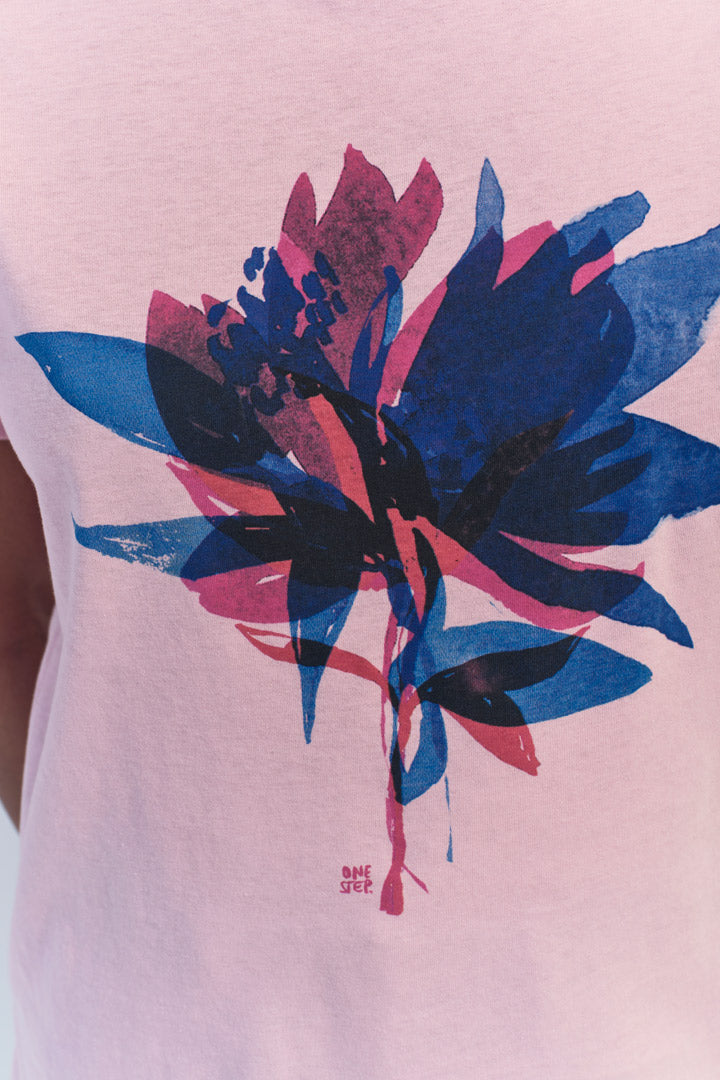 MAURO - T-shirt rose visuel fleur arty