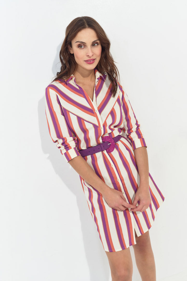 REALLY - Robe chemise écrue motif rayures couleur