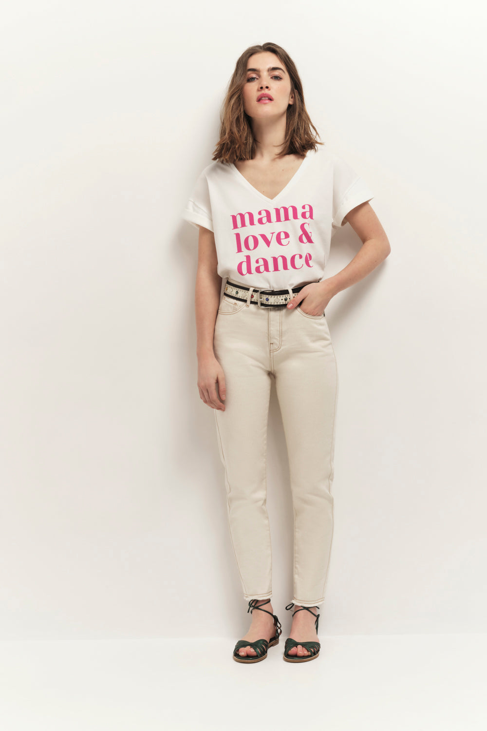 MUM - T-shirt écru coton bio message fuchsia