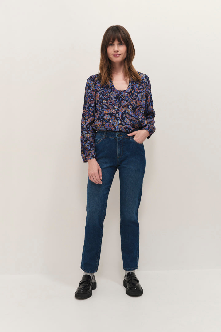 CARA - Blouse marine à imprimé néo cachemire