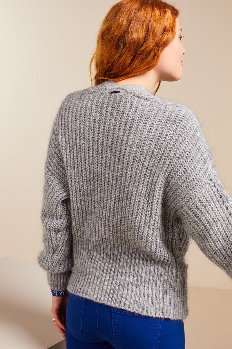 TOSCA - Cardigan gris en tricot mohair mélangé