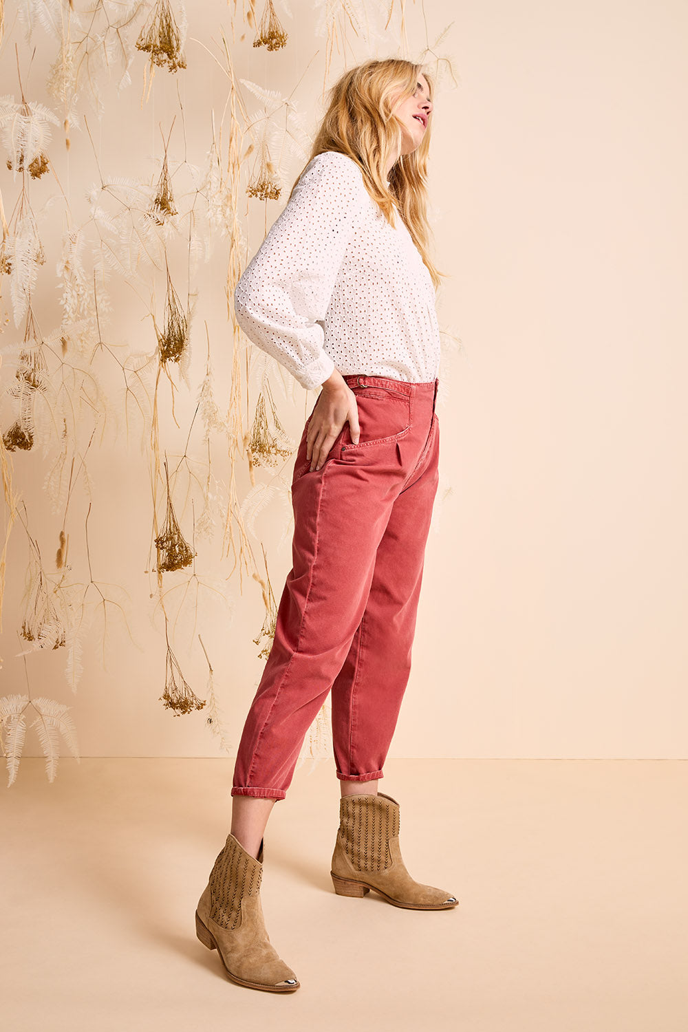 POLLY - Pantalon slouchy blush taille haute 7,8ème