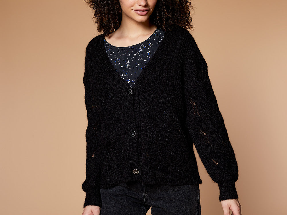 TILDA - Cardigan noir en tricot fantaisie