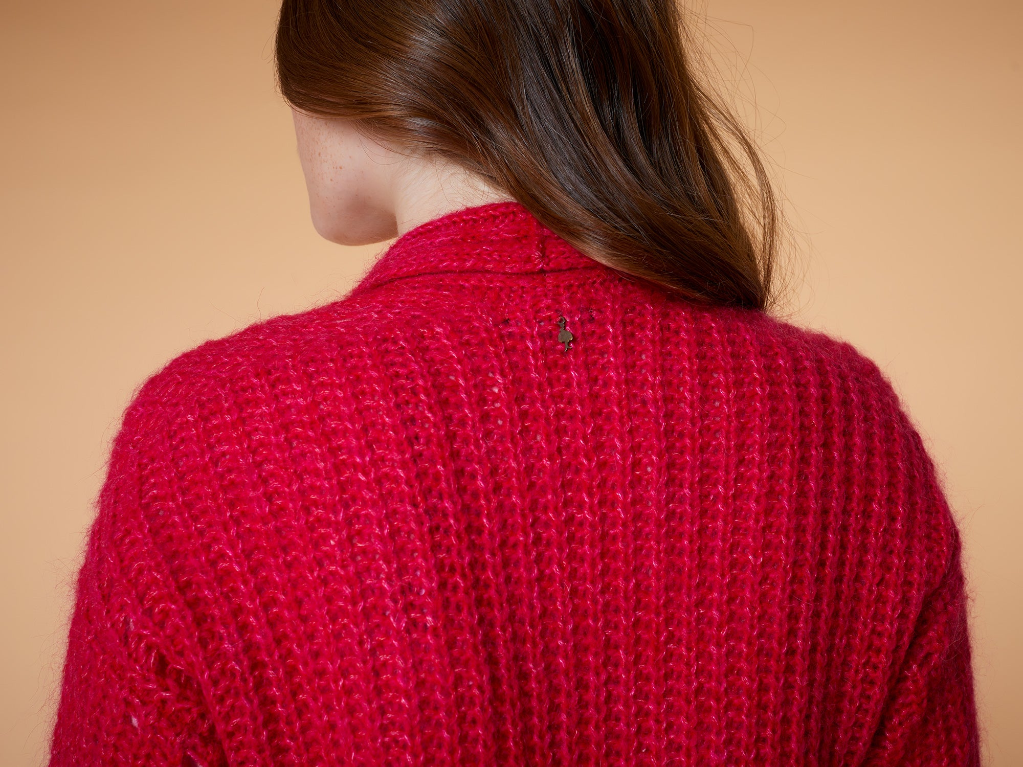 TATOO - Cardigan fuchsia en tricot à col châle