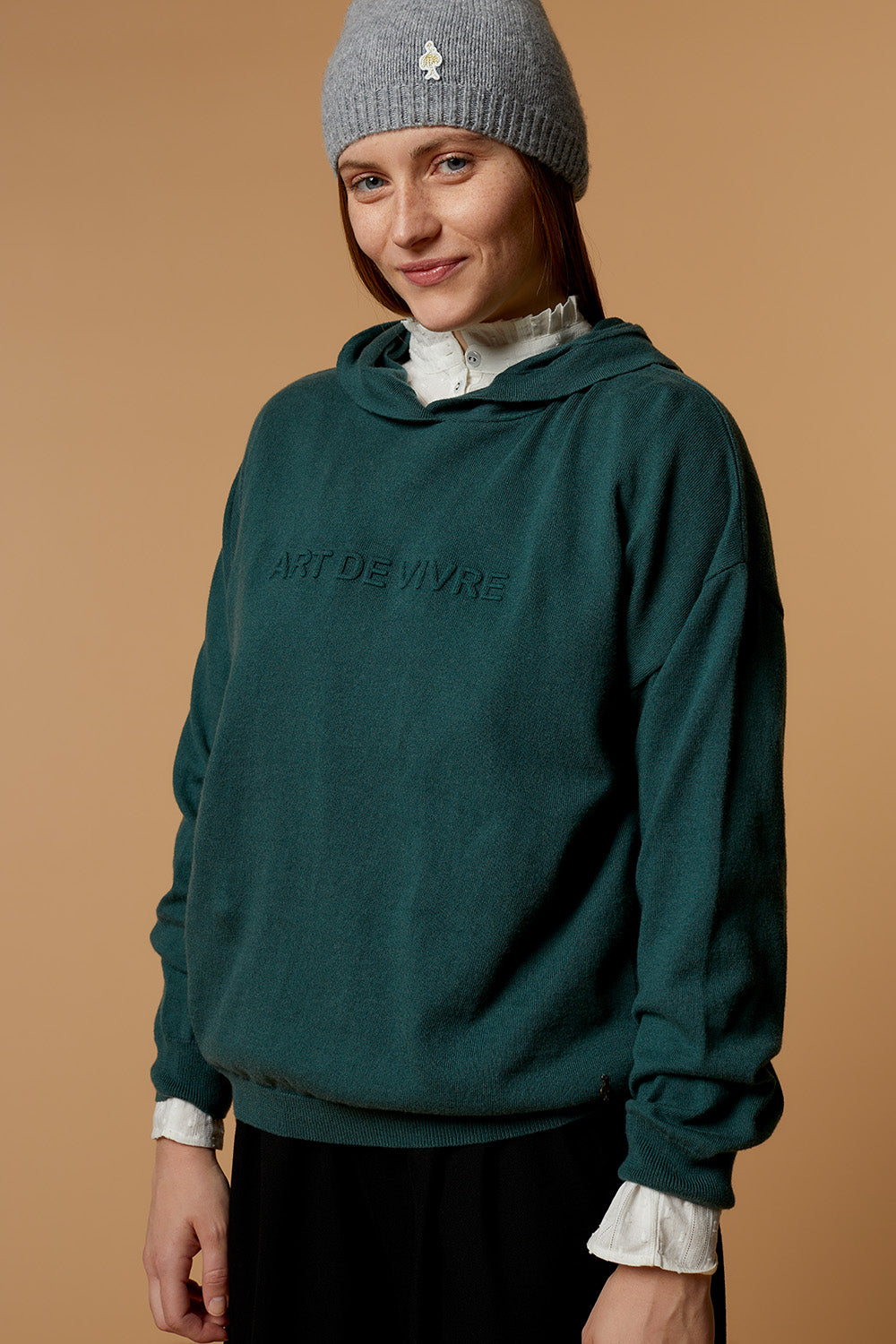 TWIN - Pull cèdre tricot avec message embossé