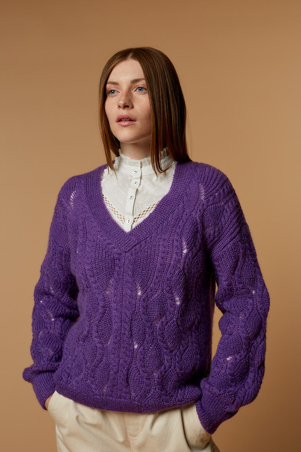 TAZ - Pull violet en tricot fantaisie
