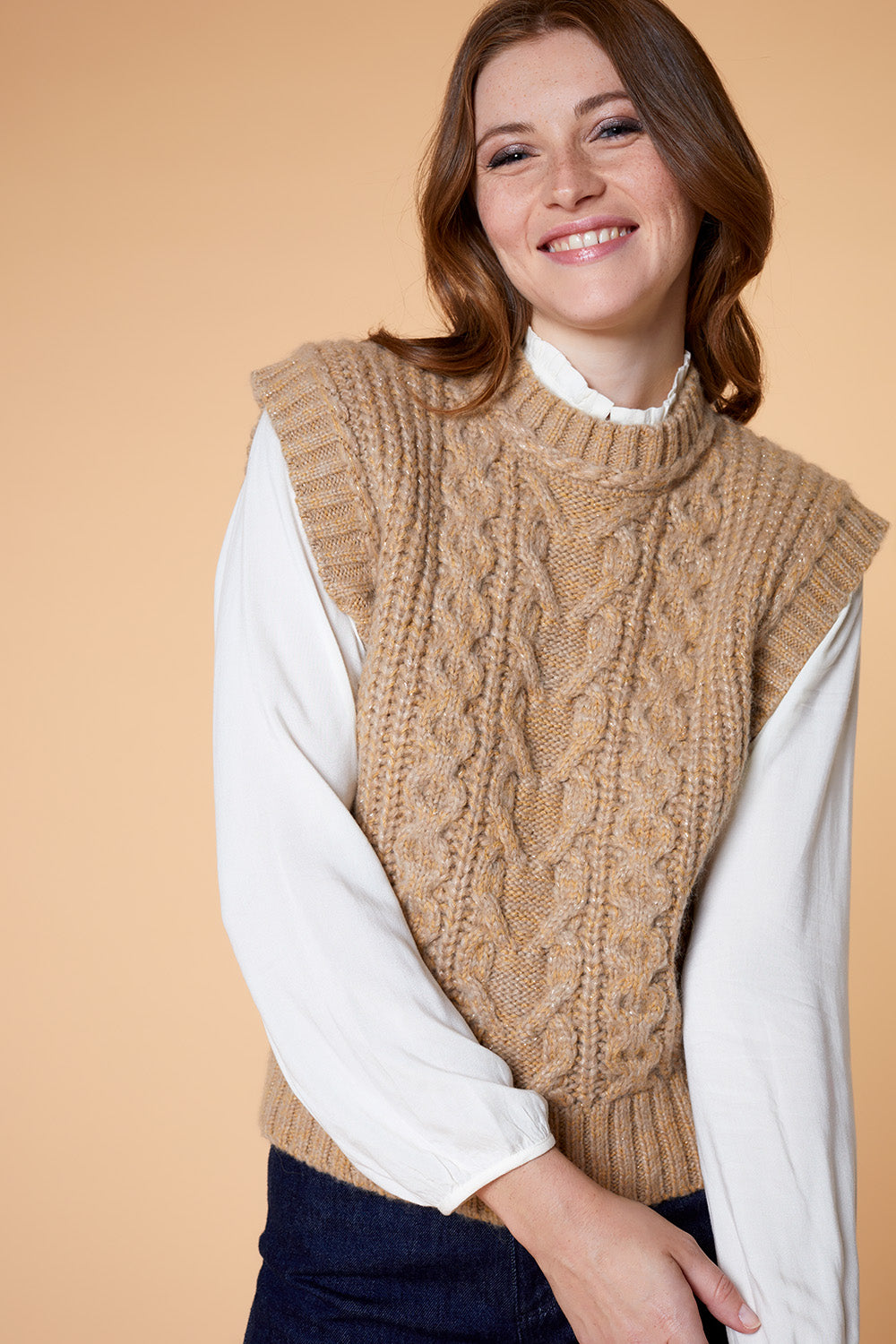 TIMY - Pull light gold en tricot sans manches